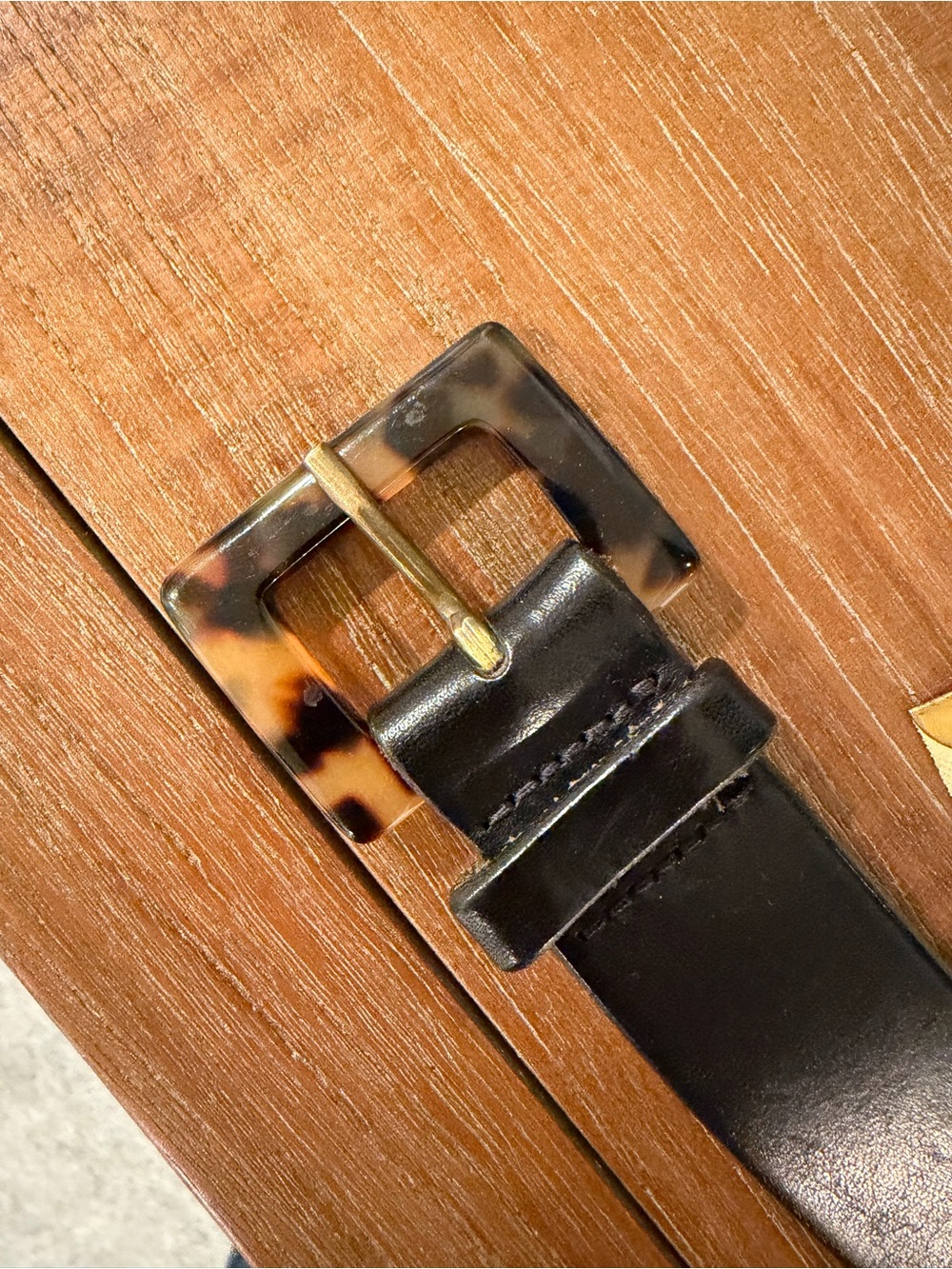 Black Leather Belt with Tortoiseshell Buckle